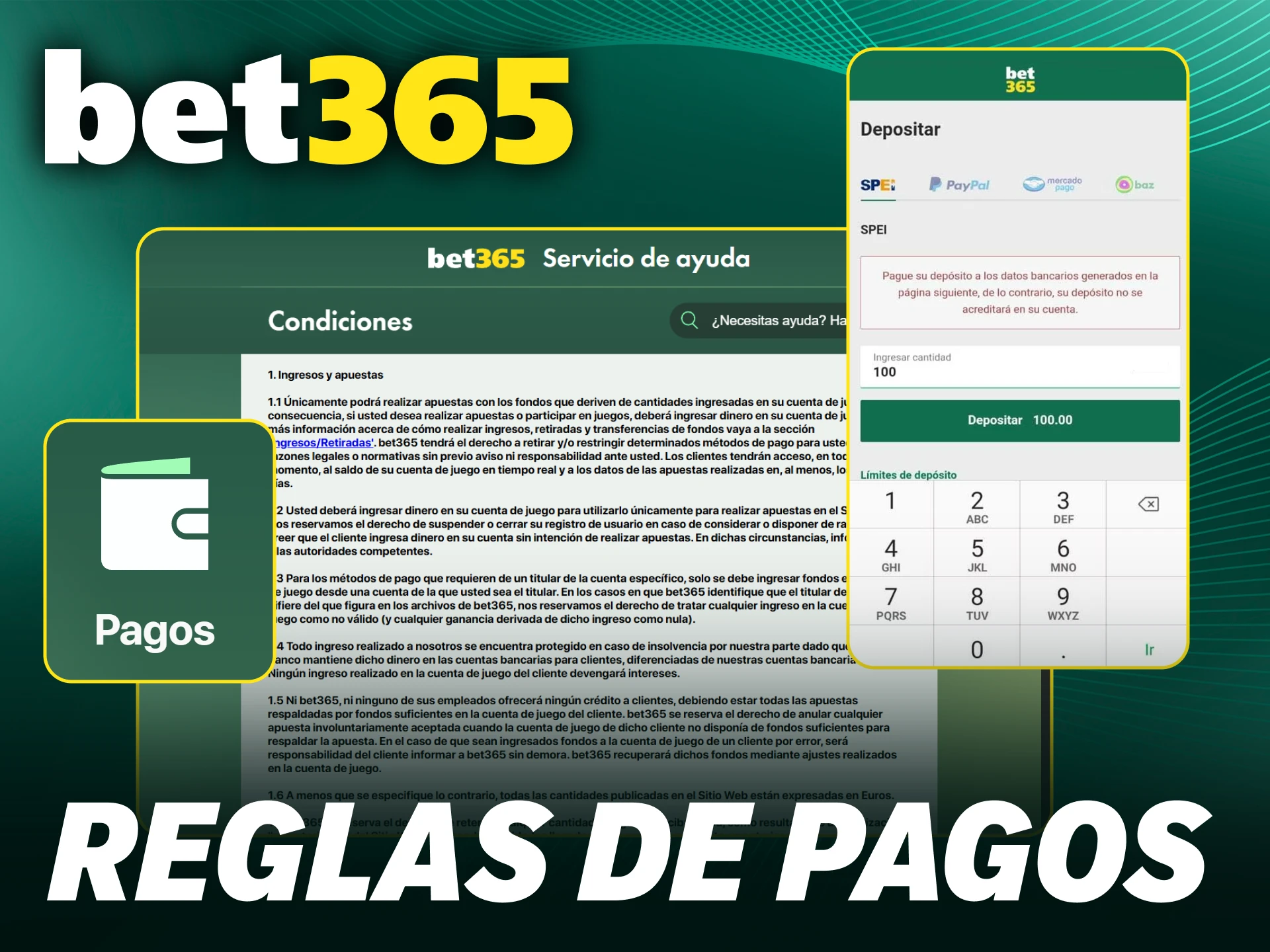 Revisa las condiciones de los métodos de pago en Bet365 oficial.