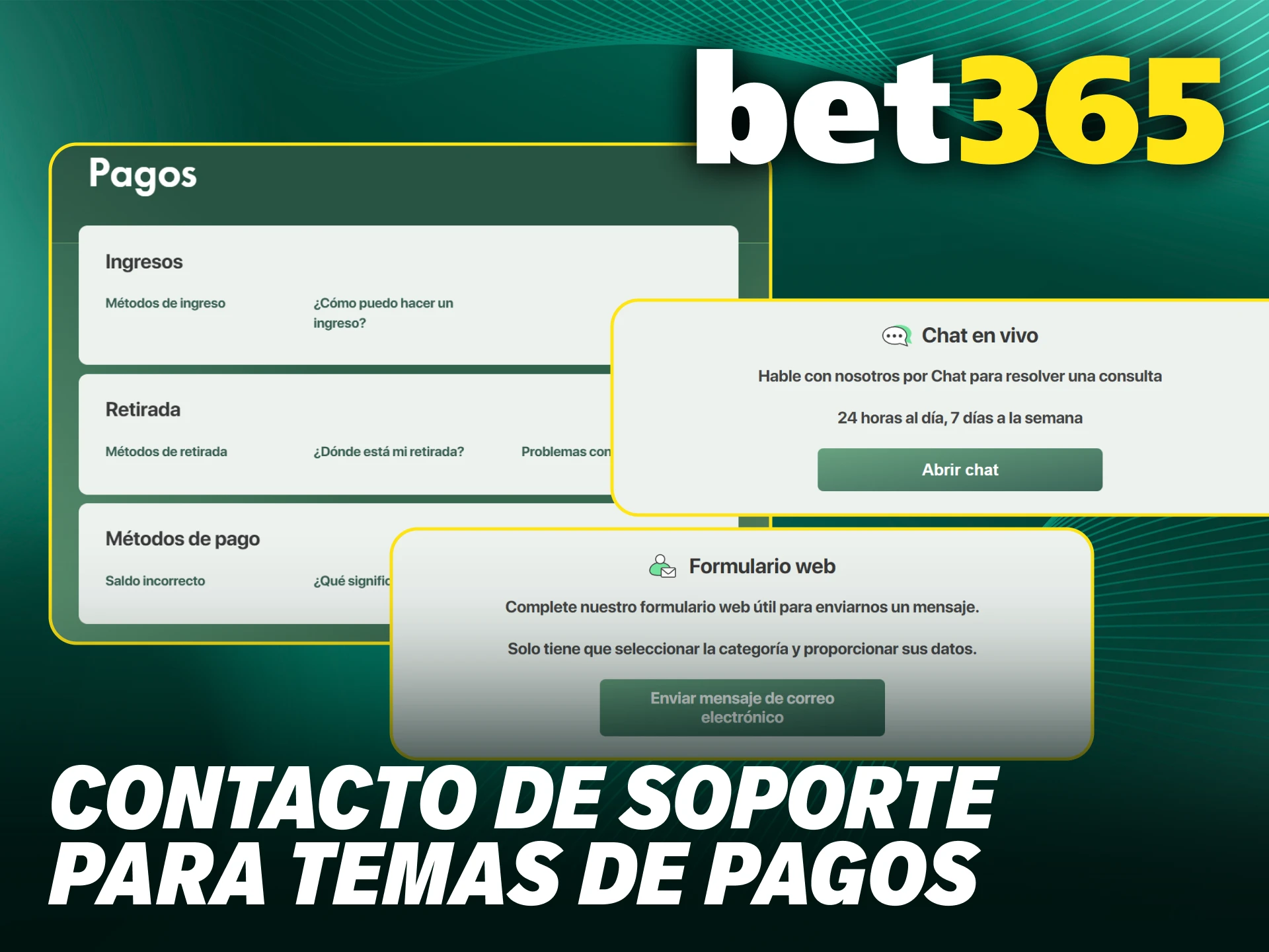 Contacta al equipo de soporte sobre los métodos de pago Bet365.