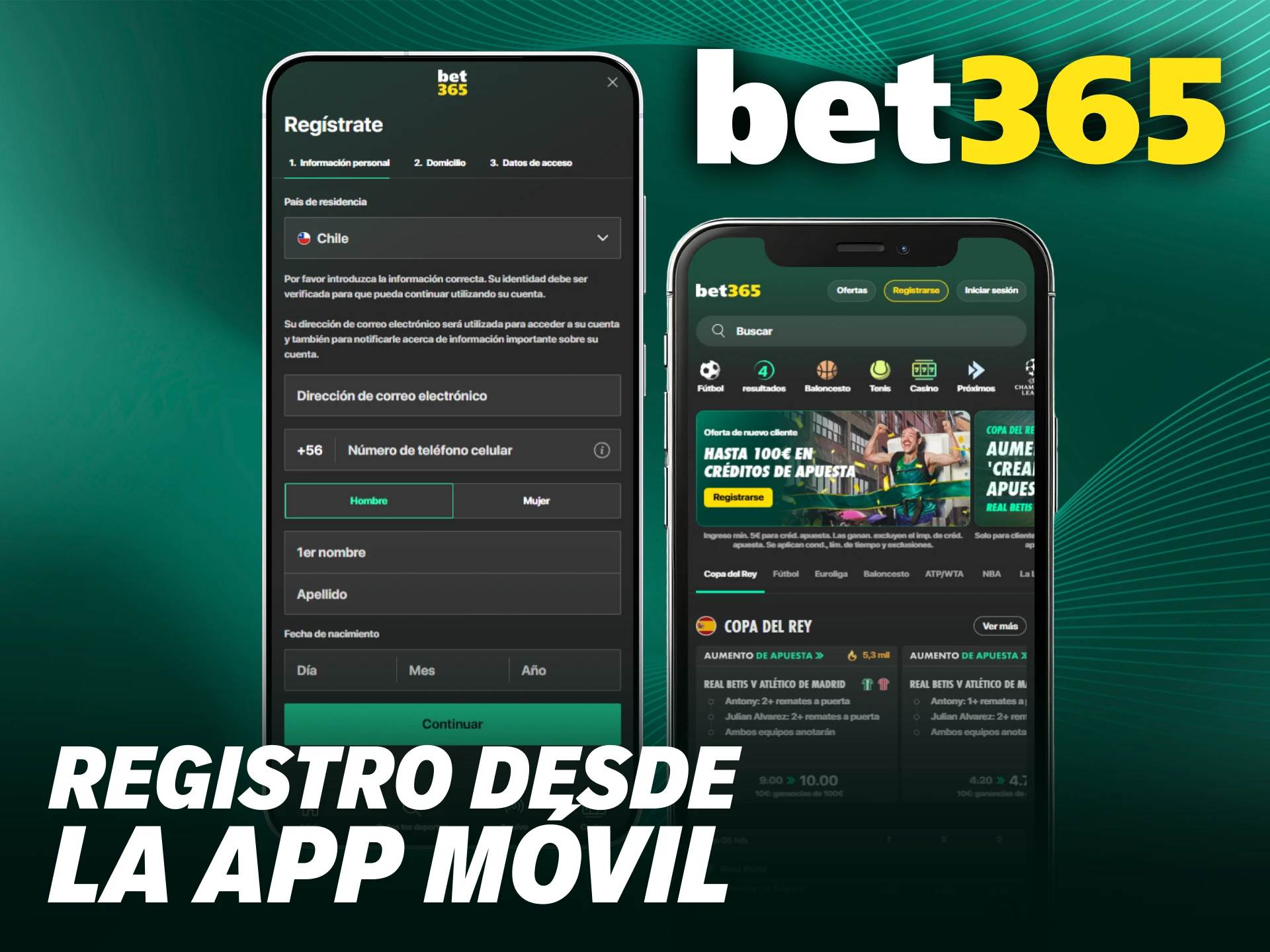 Descarga la aplicación y regístrate en Bet365 desde cualquier lugar de Chile.