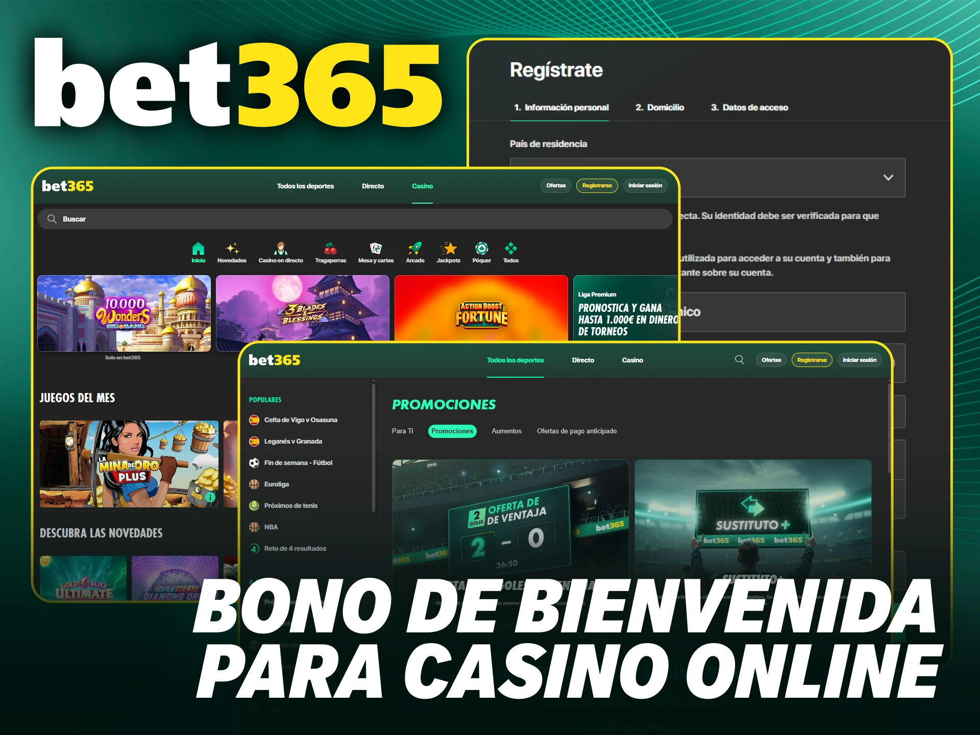 Recibe un bono de bienvenida para casino online al regístrate en Bet365.