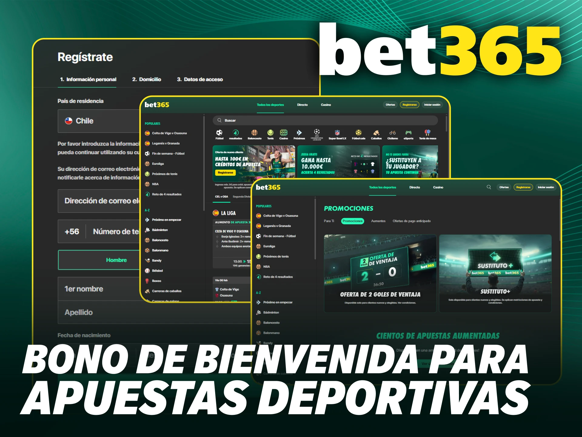Obtén un bono de bienvenida para apuestas deportivas al regístrate en Bet365.