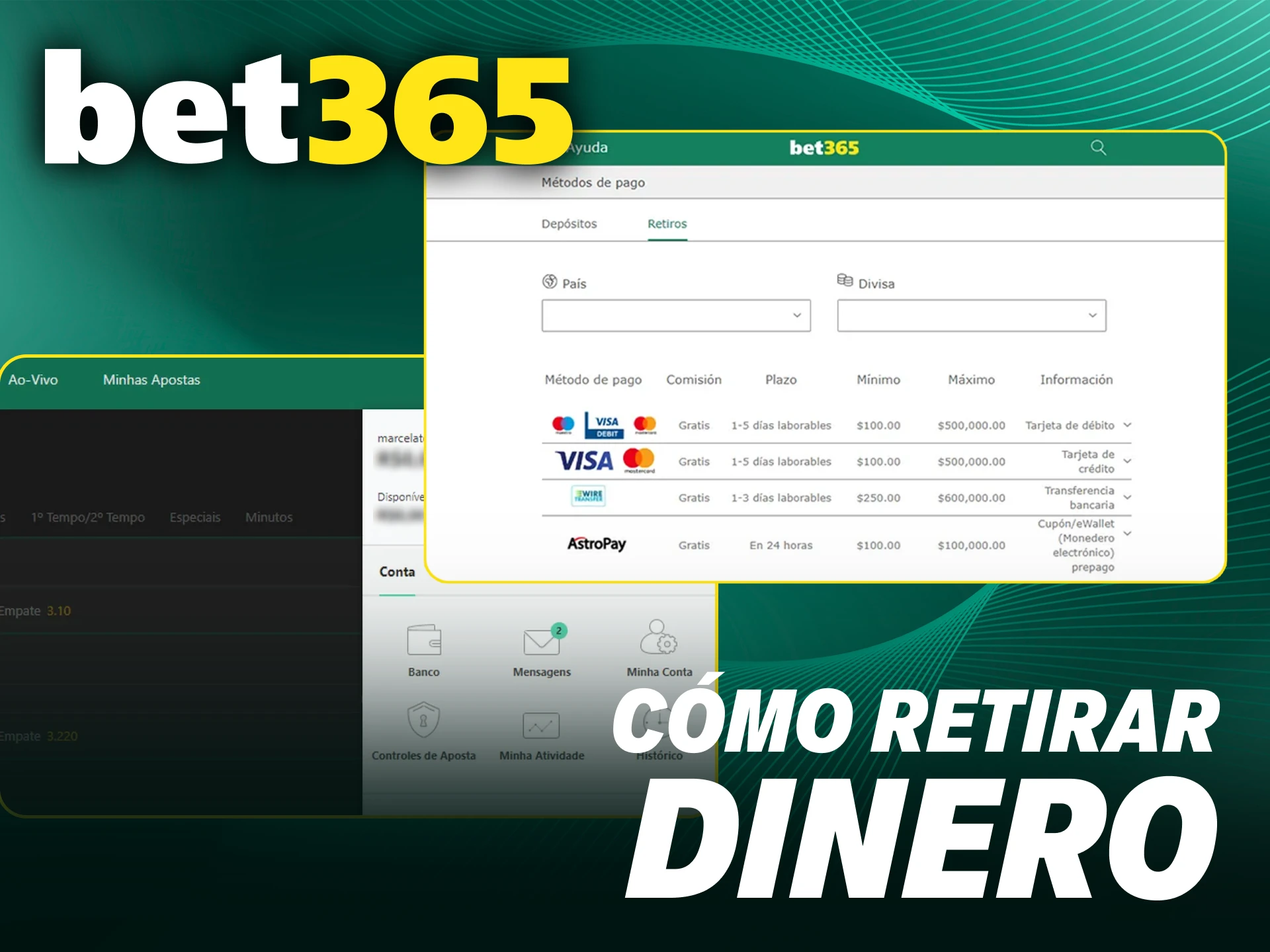 Siga la guía de retiro de Bet365.